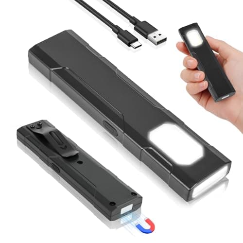 HOTUT Flat EDC Torch, Compact Pocket Flashlight with Clip and Magnetic Base, USB-C Rechargeable, IP45 Waterproof & Drop-Resistant, LED Torch for Hiking, Workshop, Repair