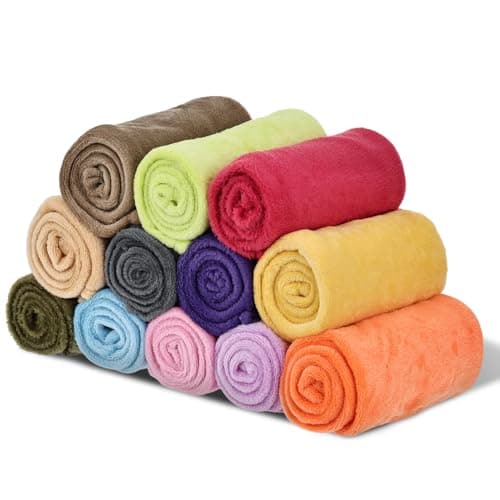 Anmrept 12 Pcs Flannel Throw Blankets Bulk Multicolor Lightweight Flannel Blanket Pack for Home Bedroom Office Warm Soft Throws for Travel Camping Picnic Wedding 27.6 x 39.4 Inches