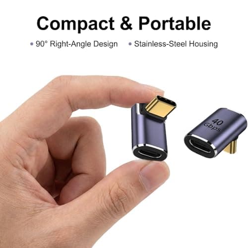 Nebulixq 2-Pack USB C Right Angle Adapter, 90 Degree USB C Male to Female Connector, Low-Profile Extension for Tablets & Smartphones, Plug-and-Play Stainless Steel — view 3