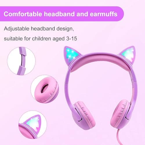 Olyre Kids Wired Headphones with Mic, LED Cat Ears Headset, Toddlers, Girls — view 6