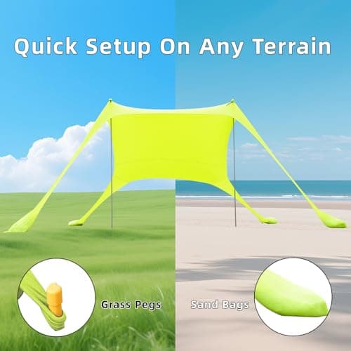 Cuupo Beach Tent 2 x 2.1 m Pop-Up SPF 50 Sun Protection, Anti-Wind Beach Shelter with Iron Stability Poles & Sandbags, Portable Sun Protection, Beach, Backyard, Camping, Travel, Suitcase, Fruit Green — view 2