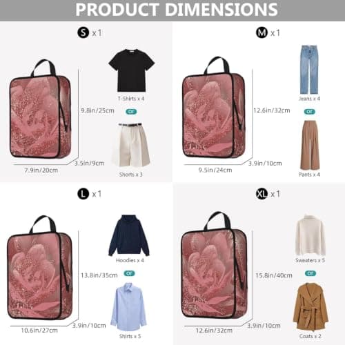 4 PCS Compression Packing Cubes, Gold Stripe Rose Printed Expandable Travel Organiser Packing Bags for Carry On Luggage Travel Accessories — view 3