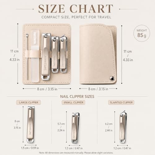 5PCS Manicure Set, Stainless Steel Nail Clippers Kit with Glass Nail File, Portable Pedicure and Grooming Tools in PU Leather Case for Travel and Home - Beige — view 2