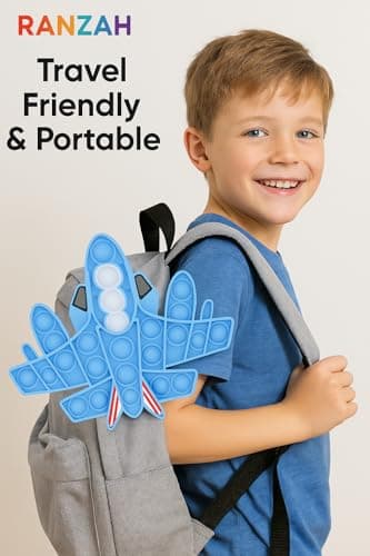RANZAH Airplane Shape Pop Fidget Toy – Silicone Sensory Bubble Push Toy for Kids & Adults, Stress Relief, Anxiety & ADHD Calming Toy, Reusable Travel Toy (Blue Jet Design (Aeroplane) — view 5