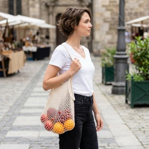 2 Pcs Mesh Bags,String Bag,Reusable Mesh Produce Bags,Organic Grocery Cotton Shopping Bag,Fruit Net Bag,Washable Drawstring Net and Beach Mesh-Bags for Storing Garden Bulbs,Fruits Vegetables — view 5