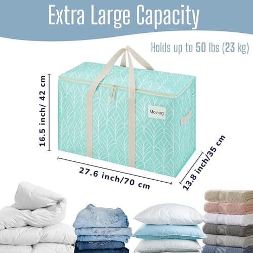 VENO 10 Pack Extra Large Moving Storage Bags with Zips, Heavy-Duty Organizer Tote, Moving Box Alternative, Clothes Storage Bin, Tag Pocket Water-Resistant (Evergreen, 10 Pack) — view 4