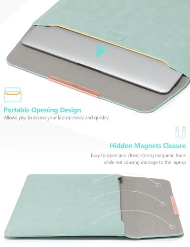 HYZUO 13 Inch Laptop Sleeve Case with Stand for MacBook Air, Mint Green — view 4