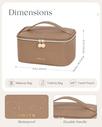 Prite Makeup Bag Toiletry Case for Women with Brush Holder, Brown, Standard — view 6