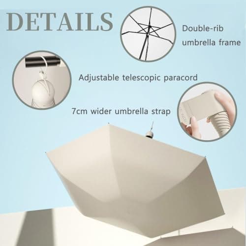 Travebo Mini Travel Folding Umbrella With Retractable Rope and Wide Umbrella Strap, Portable, Small Compact, Case, Water Proof, UV Protection,Sun Rain, 240g, 6 Ribs,Child Women — view 5