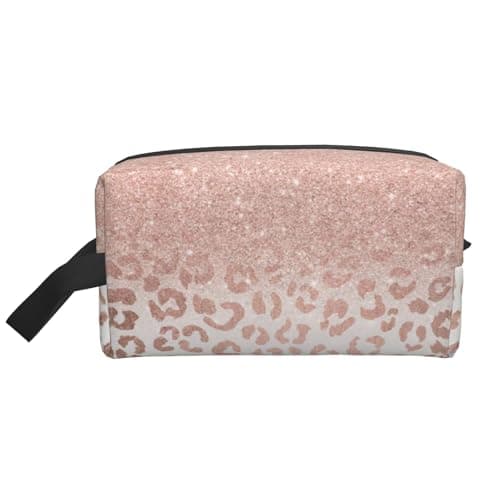 JaoXer Large Travel Cosmetic Bag â€“ Reusable rose gold glitter Print Dopp Kit for Toiletries, Portable Organizer for Men and Women, White, One Size