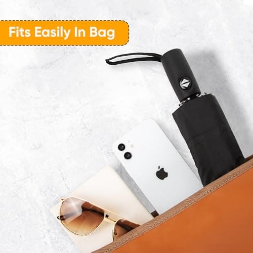 ASAB Travel Umbrella with 9 Rib Design Lightweight Compact Automatic Umbrella Auto Open and Close One Hand Operation Rust Resistant Windproof Pocket Umbrella with Convenient Cover for Men Women Black — view 2