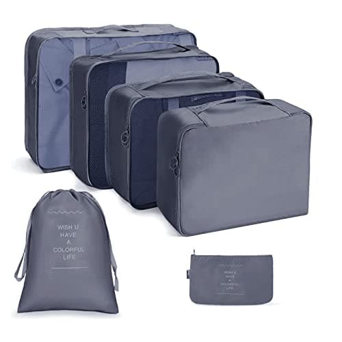 OSDUE Packing Cubes for Suitcases, 6 PCS Travel Luggage Packing Organizers Waterproof Travel Essentials Bag Accessories, Clothes Cosmetics Toiletries Storage Bags, Gray