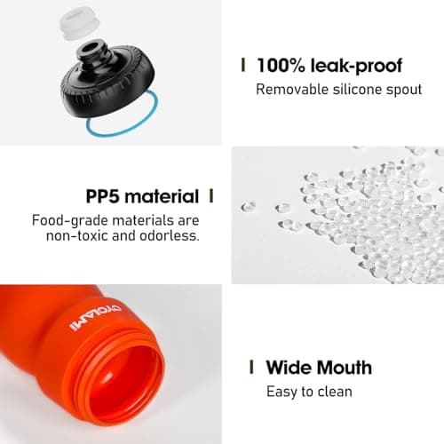 Bicycle Water Bottles, 650 ml, Lightweight, BPA-Free, Leak-Proof, Squeeze Cycling Bottle for Cycling, Fitness, Hiking, Swimming (Orange) — view 6