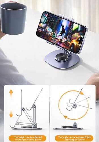Boulton Foldable Phone Stand - 360° Rotatable Phone Holder Stand - Adjustable, Portable, Multi-Angle Aluminium Holder for Smartphones & Tablets - Desk & Travel Stand for Hands-Free Viewing (Purple) — view 4