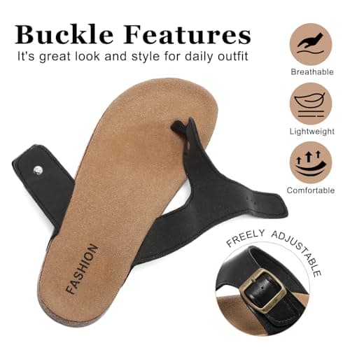 Foinledr Cork Footbed Sandals for Women & Men, Adjustable Buckle Flip Flops — view 5