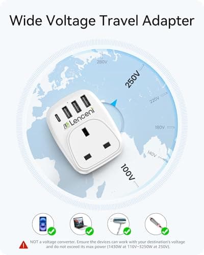 LENCENT 5-in-1 UK to European Travel Plug Adapter, USB-A＆USB-C, Type E/F — view 4