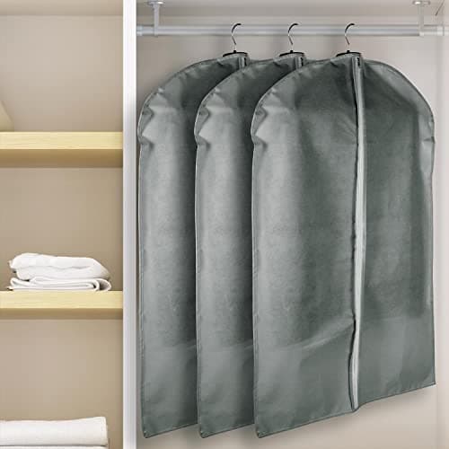 Vinsani 3pc Dustproof Garment Bags Hanging Clothes Covers Breathable, Grey — view 2