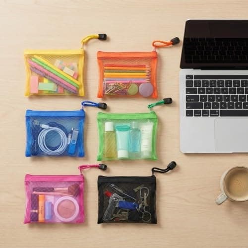 7 Pcs Small Mesh Zip Pouch Set, See-Through Cosmetic Bag for Handbag, Travel Toiletry Organizer, Lightweight Coin Purse and Daily Accessories Storage Bags — view 2