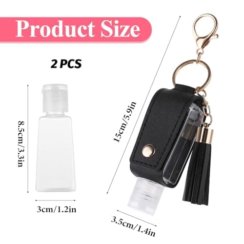 Molain 2 Pcs Hand Sanitizer Keychain 30ml Portable Leather Hand Sanitizer Holder Leakproof Empty Bottles Hand Sanitizer Travel Holder Bottle Refillable for Lotion Liquid Soap Shampoo(Brown,Black) — view 2