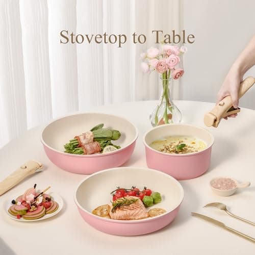CAROTE 19pcs Pots and Pans Set Non Stick, Detachable Handle Cookware, Pink — view 4