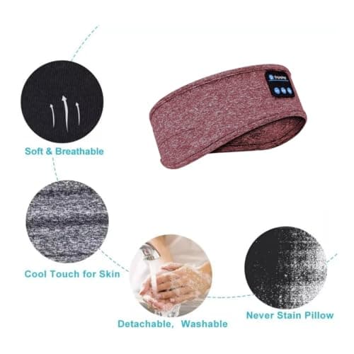 Wireless Bluetooth Sleeping Headband | Comfortable Sleep Headphones for Night Use, Soft Music & Meditation Headband with Built-in Speakers, Perfect for Side Sleepers, UK Compatible (Red) — view 3
