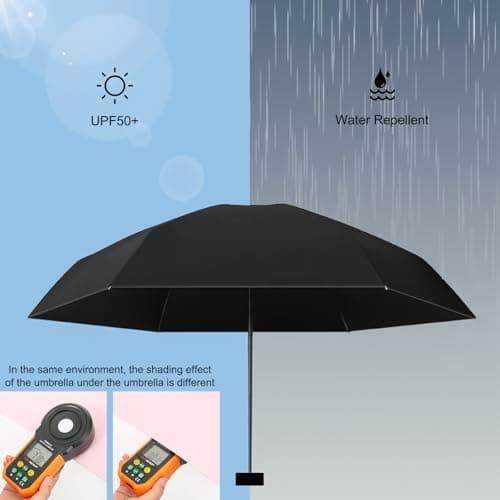 Mini Folding Umbrella with Capsule Case, 6 Ribs Sturdy Travel Small Umbrella with UPF50+ Protection, Lightweight Portable Compact Umbrella Waterproof Pocket Umbrella for Women Men Children (Black) — view 4