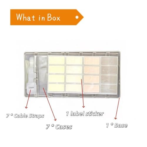 Keqeeo 7 Case Cable Storage Box with Cable Straps and Label Stickers, Travel Cord Organizer for Charging Cables, USB Wires, Earphones – Drawer Organization for Home & Office (7 Cases + 7 Cable Straps) — view 2