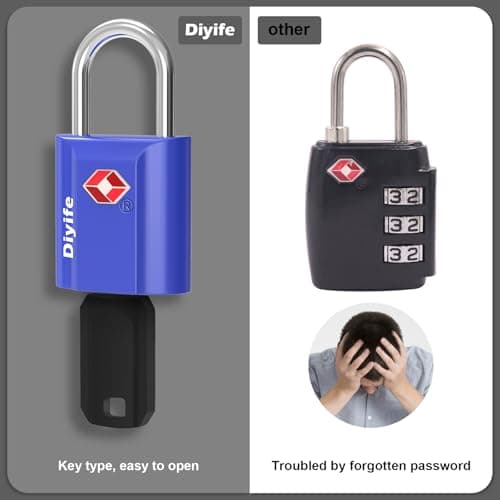Diyife Security Luggage Locks with Keys - 2 Pack Heavy Duty Zinc Alloy Travel Locks for Suitcase (Blue) — view 6