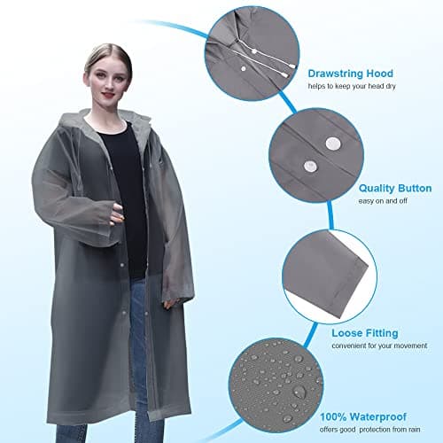Vicloon Portable Raincoat, 2 Pack Rain Poncho Adult Waterproof with Hoods and Sleeves, Reusable Rain Resistant Poncho for Camping, Emergency Situations, Travel — view 5