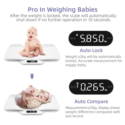 BAGAIL Baby Scale with Detachable Tray, Auto-Rotation Readings, Tare, Auto Lock and Comparison, Universal Digital Weighing Scale for Infant, Pet, Toddler and Adult, Max Weight Up to 400lb/180kg — view 3