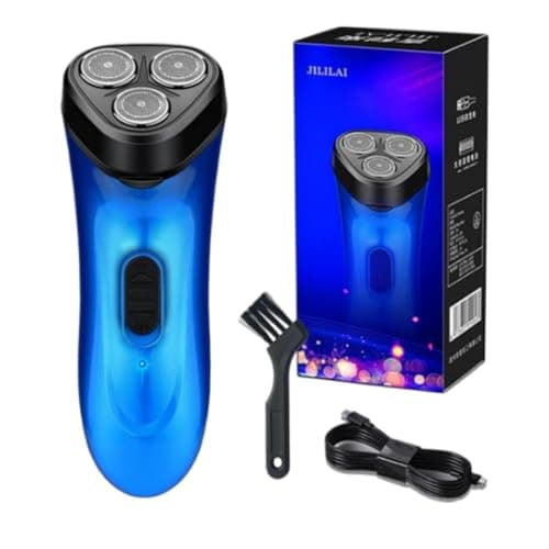 Men's Rechargeable Shaver Lightweight Grooming Kit with Detachable Brush Portable for Travel & Daily Use Compact Wet/Dry Trimmer (Blue, One Size)