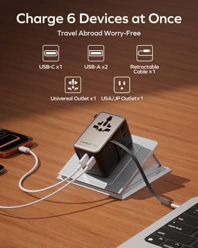 MOMAX Universal Travel Adapter with USB C Cable 70W GaN Travel Plug Adapter — view 2