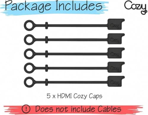Cozy 4-Pack HDMI Caps for HDMI Cables/Cords/Tether - Provides Dust and Oxidation Protection, Projection Adapter Cover, Protects During Travel, Portable, Designed (Black) — view 3