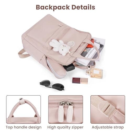 TIAASTAP Aesthetic Backpack School Bags for Girls Kawaii School Backpack with Cute Pendant Preppy School Bag for Kids Boys Teenage Primary Secondary Middle School (Pink) — view 3
