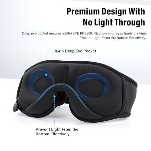 Morelax Bluetooth Sleep Mask Headphones, Blackout Wireless 3D Eye Mask with Headphones, 12H Sleeping Headband, HD Stereo Sleep Earphones, Adjustable for Travel,Nap,Yoga,Meditation,Insomnia Gift(Black) — view 2
