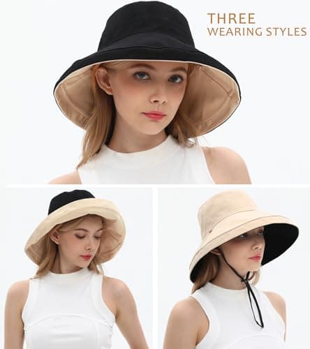 Women's 100% Cotton Sun Hats, Wide Brim, for Gardening, Travel, Sun Protection, Foldable, for Beach, Foldable Brim, 40 — view 6