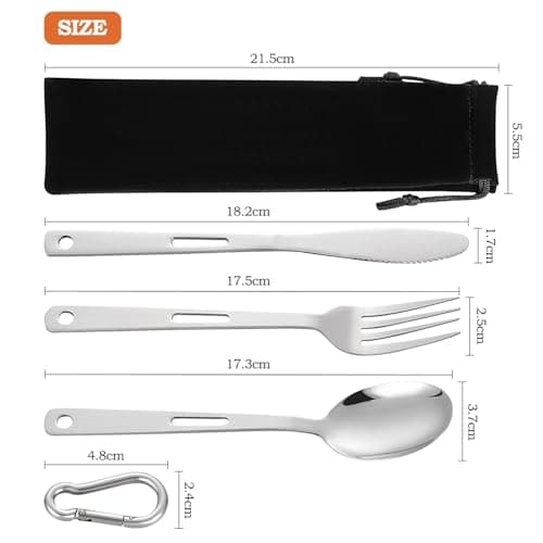 OWill 3 Pieces Cutlery Set, Camping Knife and Fork Sets Stainless Steel Flatware Set Portable Silverware Set for Travel Office School Picnic — view 2