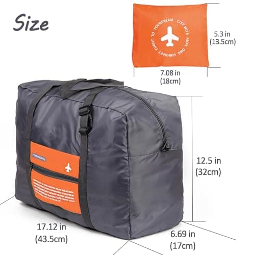 INVODA Foldable Travel Duffel Bag Sports Gym Tote Water Resistant Carry on Luggage Bag Weekender Overnight Bag (Orange) — view 2
