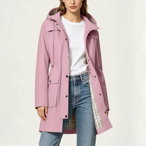 Znwerma ladies waterproof jackets lightweight Waterproof Jacket Lightweight for Women Ladies Windbreaker Rain Coats Full Zip Hooded Long Raincoat Casual Hiking Walking Outwear Pink — view 3