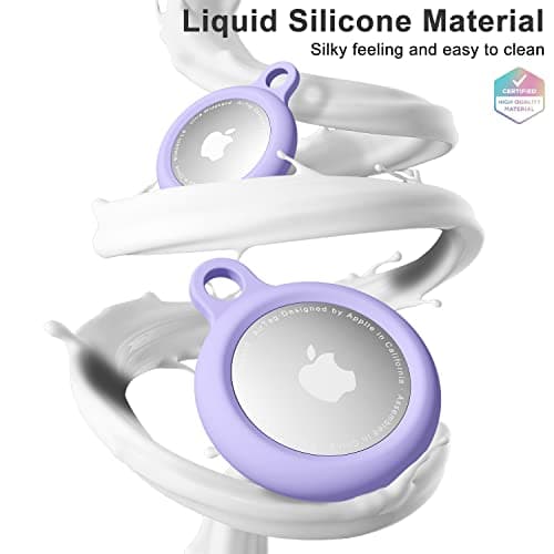 oakxco for Airtag Keychain Silicone, Airtag Holder with Key Ring, Air Tag Cover Cute Accessories for Kids, Luggage, Car Dog Collar, Car, Compatible with Apple Airtag Case Waterproof Tracker, Lavender — view 2