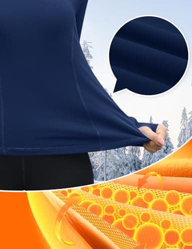 IECCP Women's Thermal Long Sleeve Shirts Mock Turtleneck Underwear Fleece Lined Workout Base Layer with Zipper Pockets and Thumb Hoes M Navy Blue — view 5