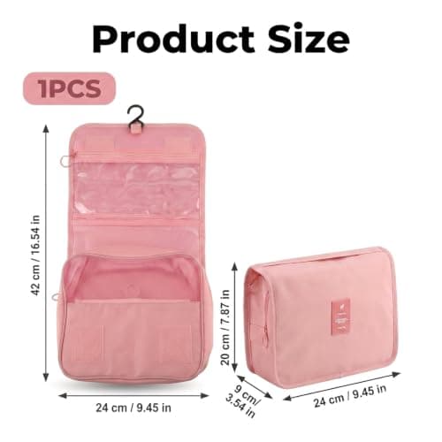 Lotsdonxia Hanging Wash Bag, Compact Travel Toiletry Organiser Portable Cosmetic Case, Durable Bathroom Storage Pouch, Holiday Essentials Accessories, Train Case Makeup Kit(Pink) — view 4