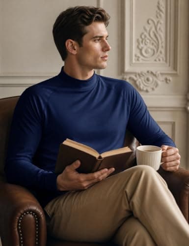MAGCOMSEN Mens Long Sleeve Thermal Shirts High Neck Base Layer Navy, M — view 3