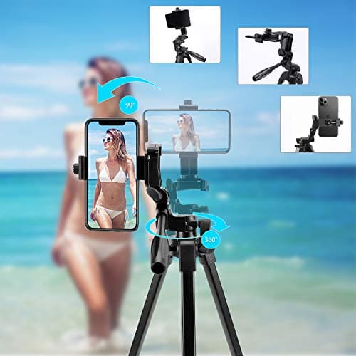 teefeet iPhone Tripod, 54" Lightweight Travel Tripod with Phone Holder Adapter/Remote shutter Remote/Carry Bag for Selfie, Video, Live Stream, Vlogging, Facebook, Tiktok (Black) — view 3