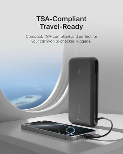 Belkin Portable Charger, Power Bank with Integrated Cable 20K PD 30W - Fast Charging USB-C Power Delivery, Portable Charger for iPhone 16 Series, iPad Pro, Galaxy S25 Series, and More - Black — view 6