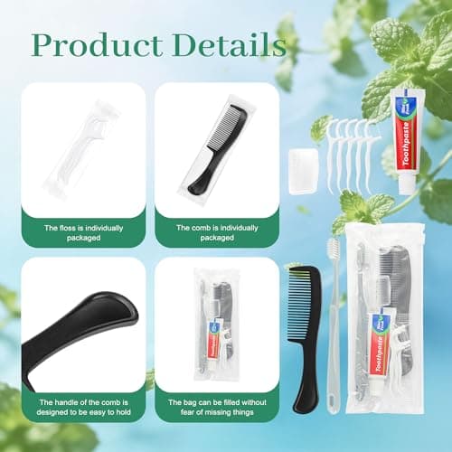 Lilingsty Travel Toothbrush Kit Bulk, Toothbrush Toothpaste Set, Hygiene Kit Bulk with Floss Picks, Comb, Protective Case, Individually Packaged, Suitable for Home, Travel, and Hotels (5-Pack) — view 3