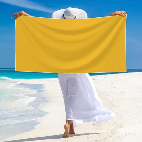 POEZJZW Solid Color Gold Oversized Beach Towels For Travel Quick Dry Towels For Swimmers Bath Towel Sand Proof 27.5 X 55 In — view 5