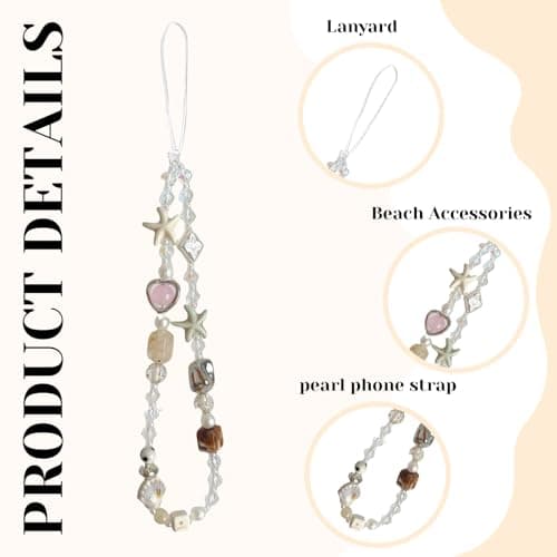 BelleVive Pearl Camera Wrist Strap, Cute Digital Camera Charm, Lanyard, Phone Charms, Strap, Anti-Loss Handstrap, Beaded Camera Chain for Phone Bag, Keychain, White — view 3