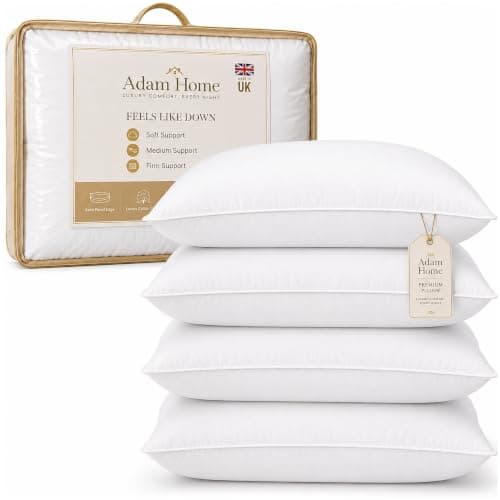 Adam Home Pillows 4 Pack Hotel Quality Side Sleeper Bounce Back Bed Pillow Quick rebound, Dust Proof Resistant Premium Filled Down Pillows Pack of 4