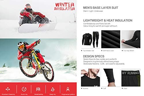 MEETYOO Men’s Thermal Underwear Set, Wicking Long Johns Quick Dry Base Layer Sport Compression Suit for Workout Skiing Running Hiking Black — view 6